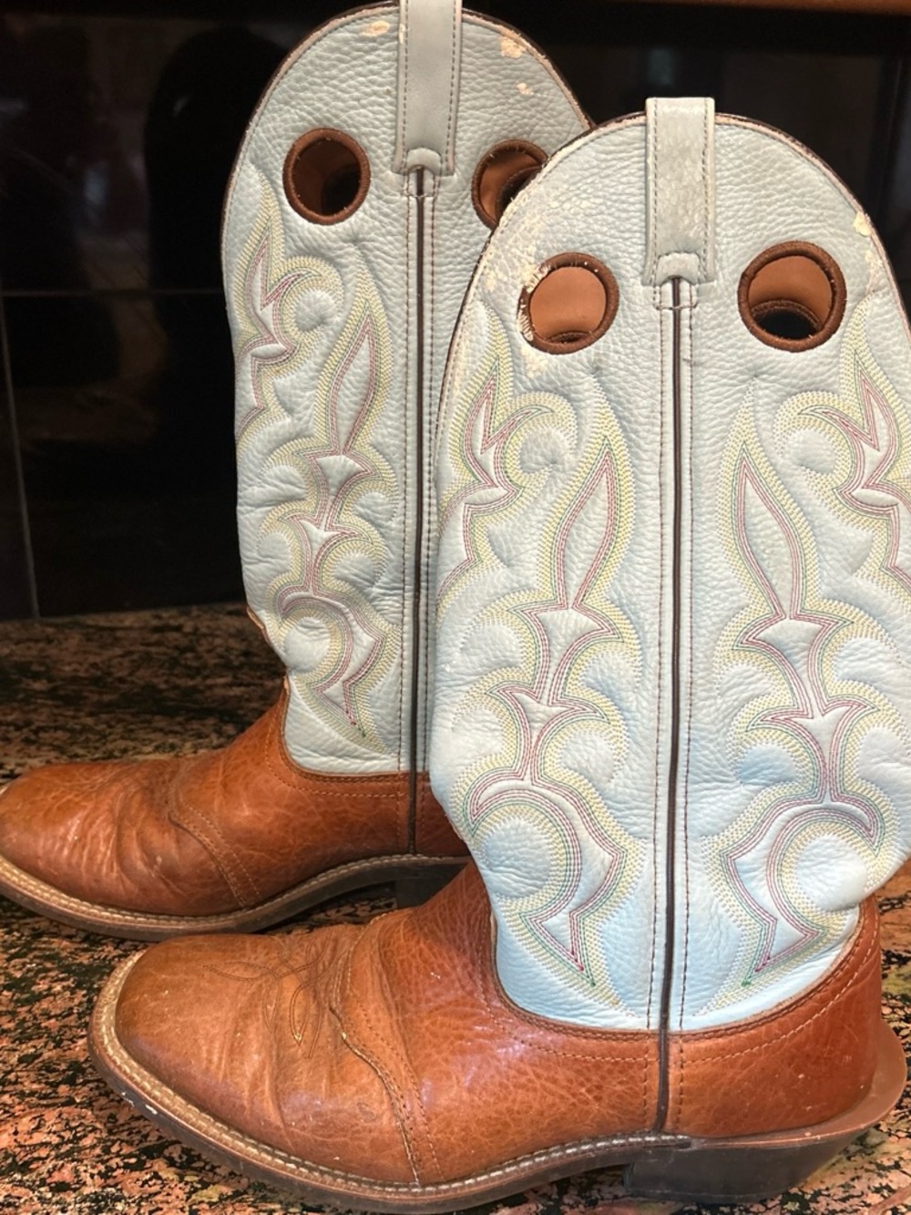 Laredo Two-Tone Cowboy Boots in Light Blue & Brown western embroidery teal 8D